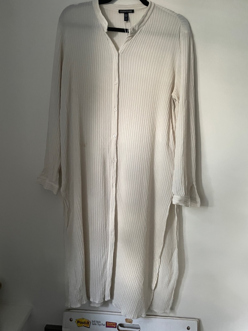 Eileen Fisher Ivory Button-Front Long Sleeve Tunic 100% silk - Picture 2 of 8